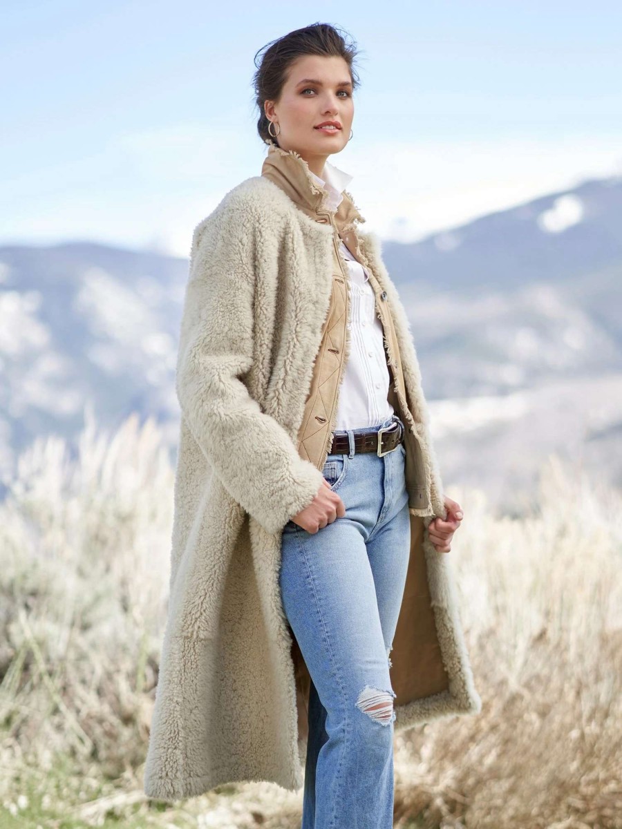 Outerwear * | Angela Reversible Shearling Coat Cream