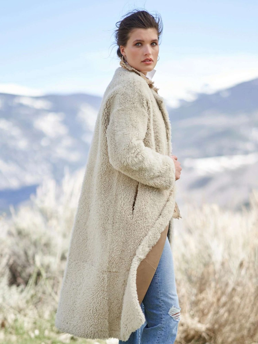 Outerwear * | Angela Reversible Shearling Coat Cream