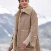 Outerwear * | Frauenschuh Nelia Curly Lamb Reversible Coat Caramel