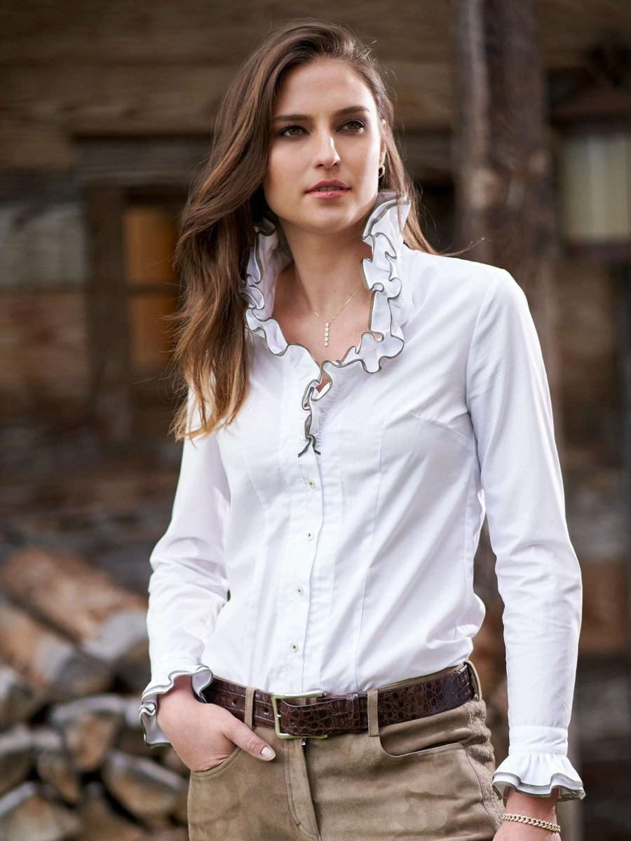 Shirts & Blouses * | Verena Ruffle Shirt White Olive