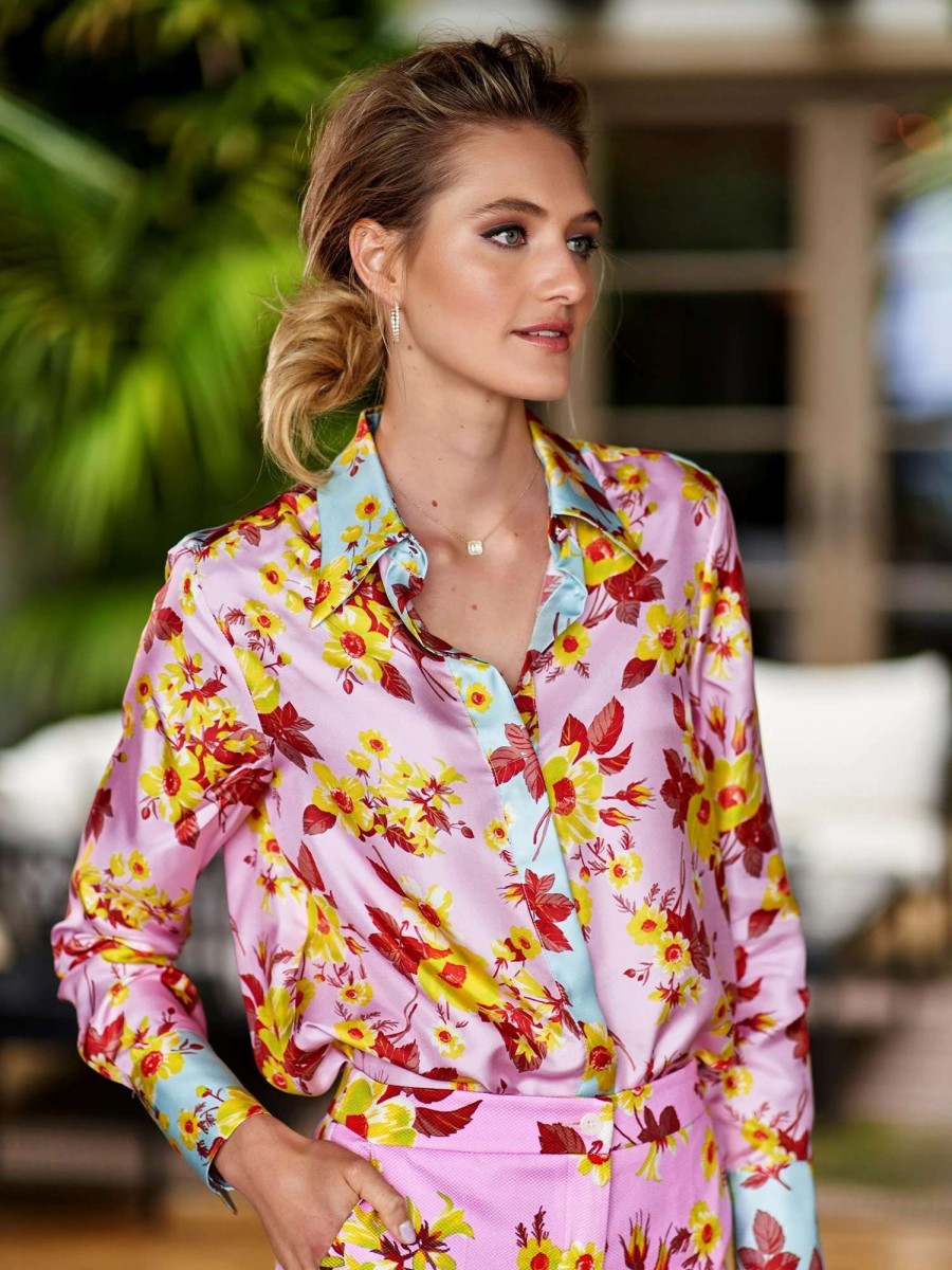 Shirts & Blouses * | Alea Floral Silk Shirt Pink