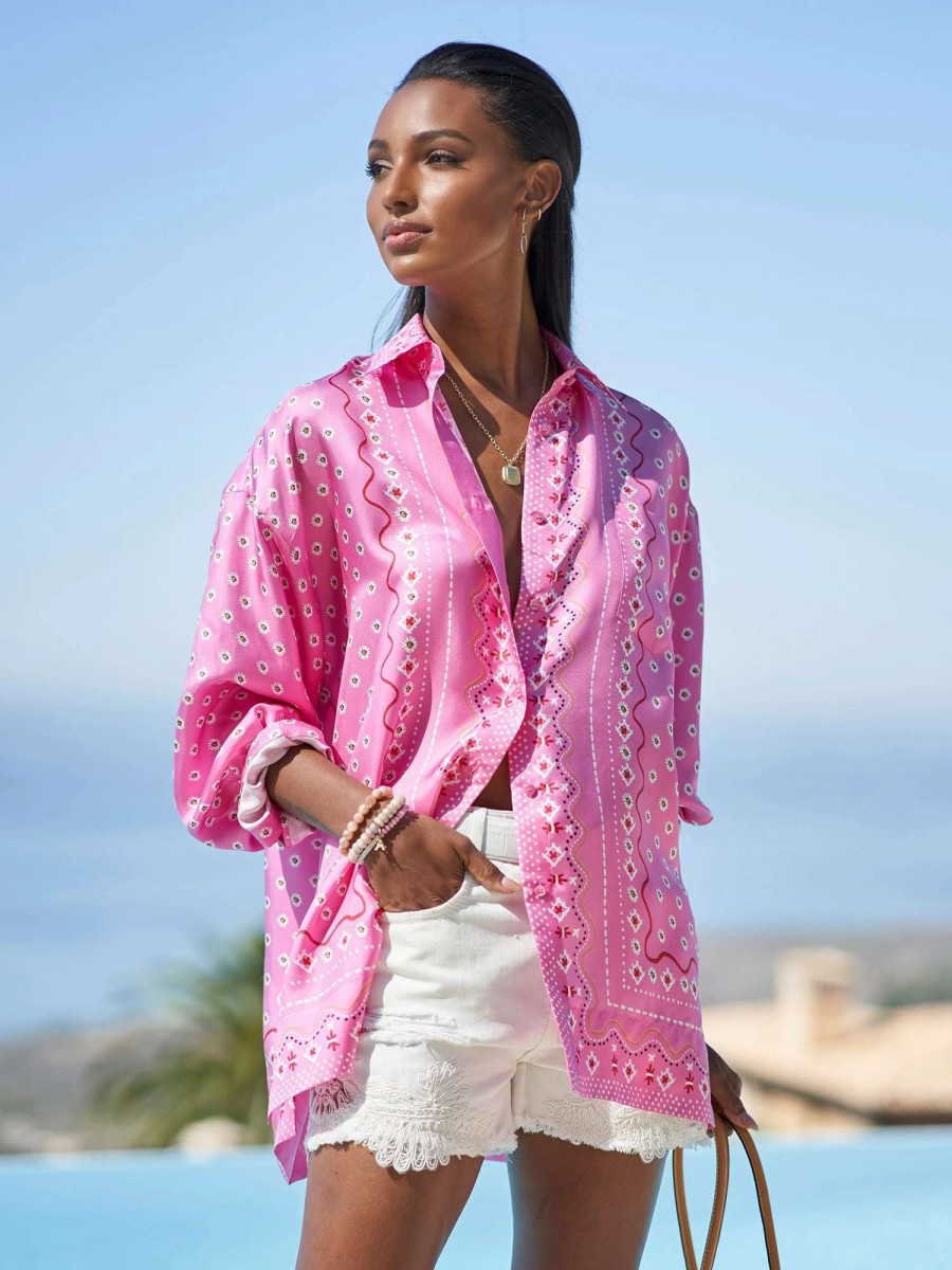 Shirts & Blouses * | Ermanno Scervino Cato Bandana Silk Shirt Pink