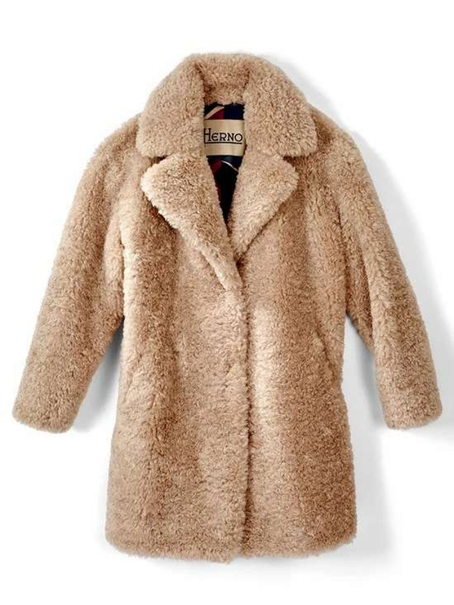 Outerwear * | Herno Curly Faux Shearling Teddy Coat Champagne