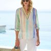 Shirts & Blouses * | 120% Lino Lia Stripe Linen Top Watercolor