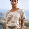 Sweaters * | Brunello Cucinelli Camo Paillette V-Neck Sweater Beige