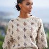 Sweaters * | Brunello Cucinelli Paillette Crochet Sweater Beige