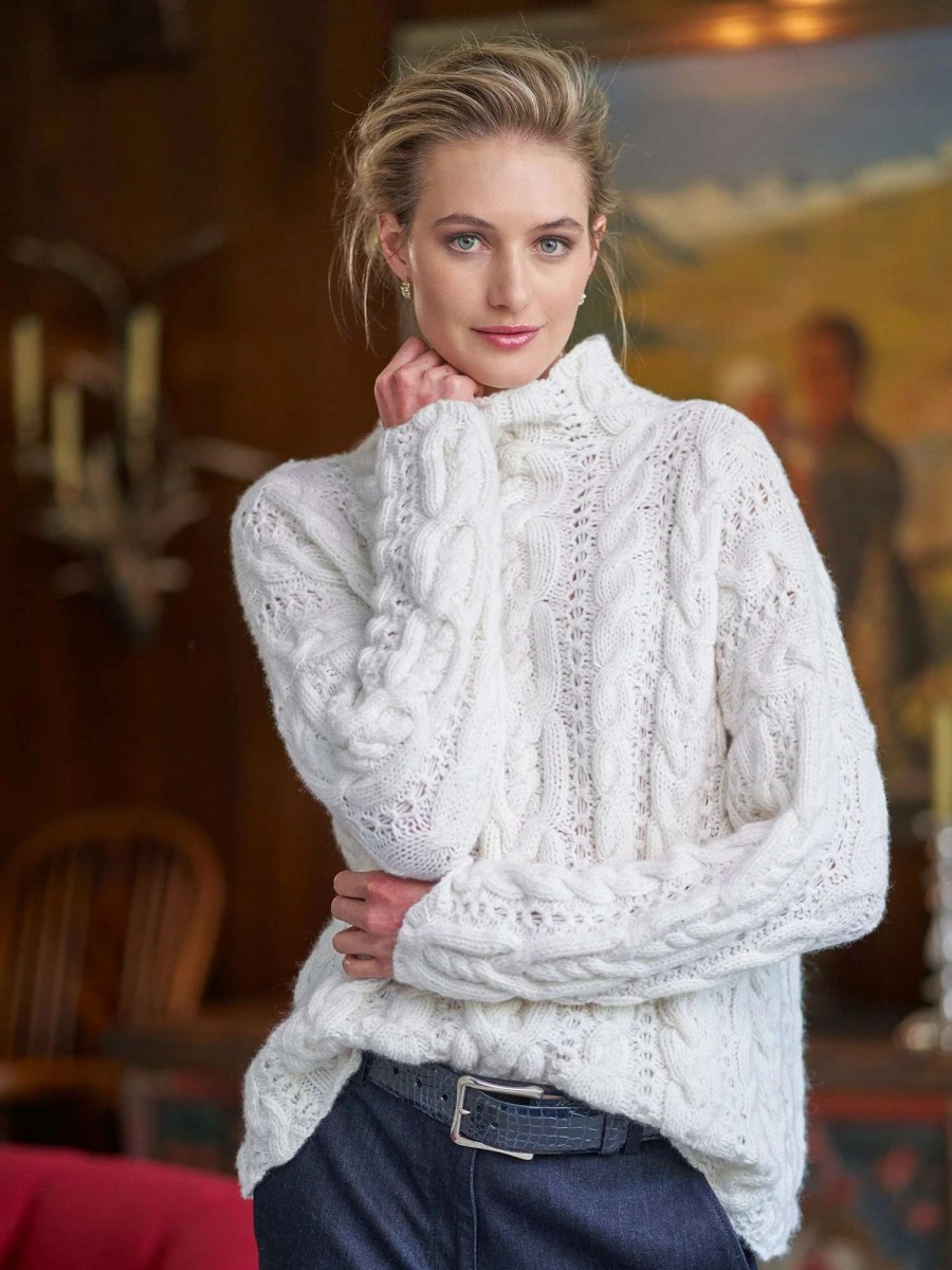 Sweaters * | Hania New York Amanda Cashmere Handknit Sweater White