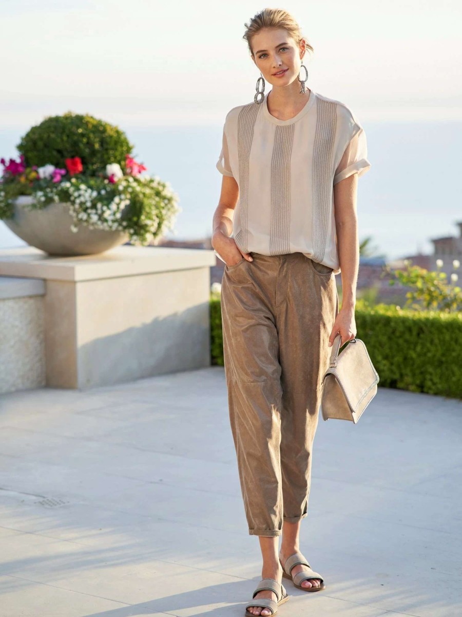 Pants * | Brunello Cucinelli Buff Leather Pant Beige