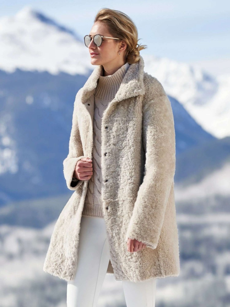 Outerwear * | Frauenschuh Helena Curly Lamb Reversible Coat Natural