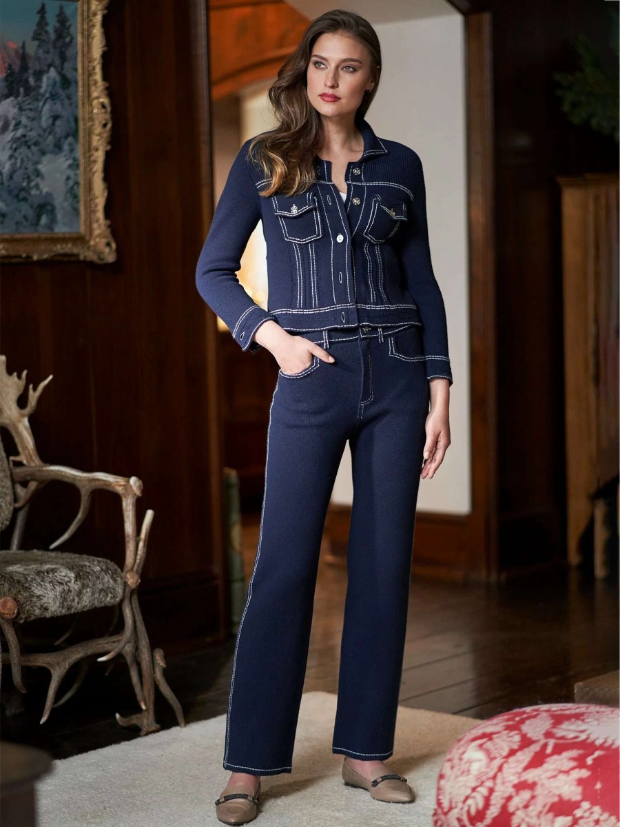 Pants * | Barrie Leni Cashmere & Cotton Flare Pant Navy