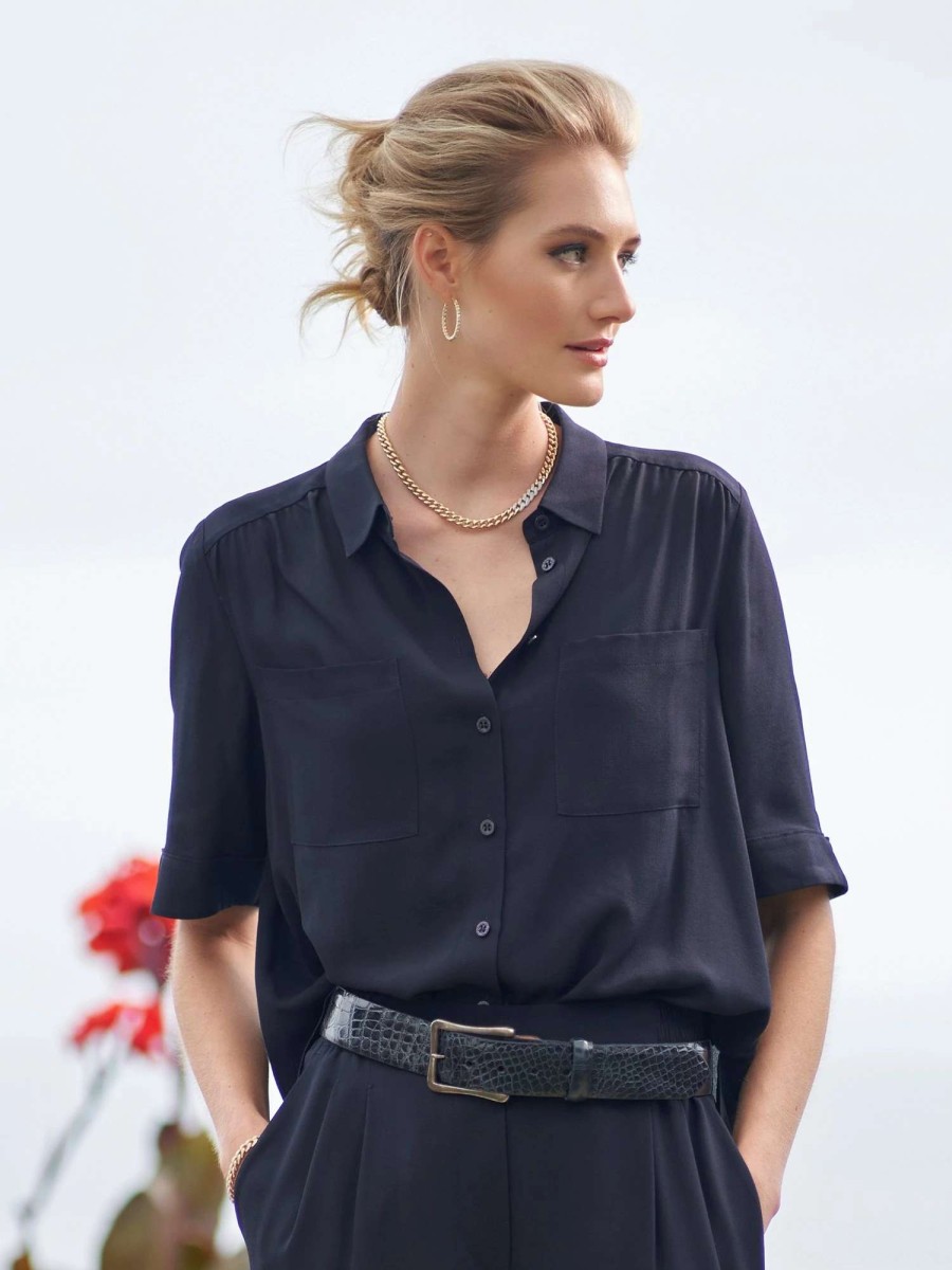 Shirts & Blouses * | Iris Von Arnim Avery Silk Camp Shirt