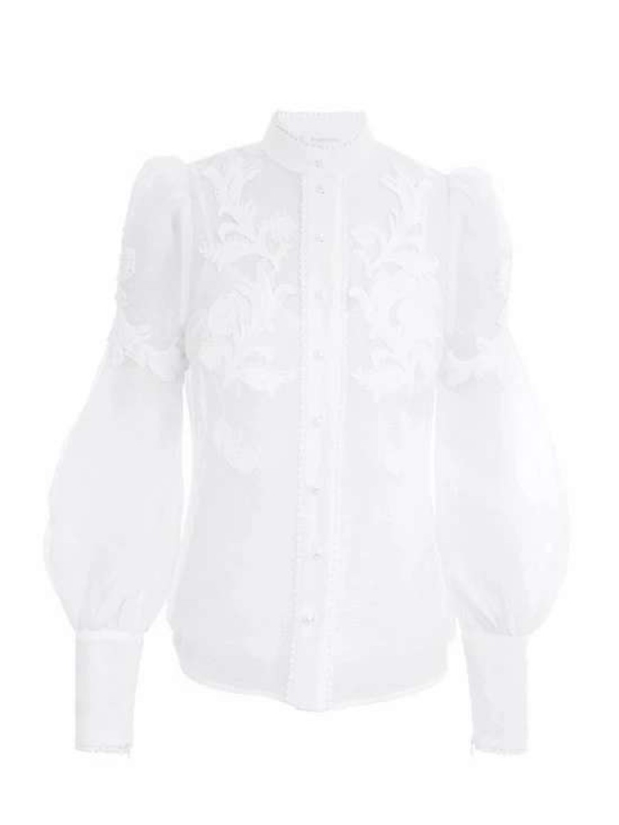 Shirts & Blouses * | Zimmermann Wonderland Embroidered Blouse Ivory