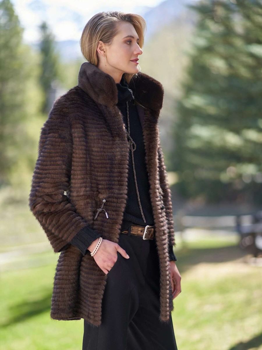 Outerwear * | Annabelle New York Ainsley Reversible Mink Coat Mahogany