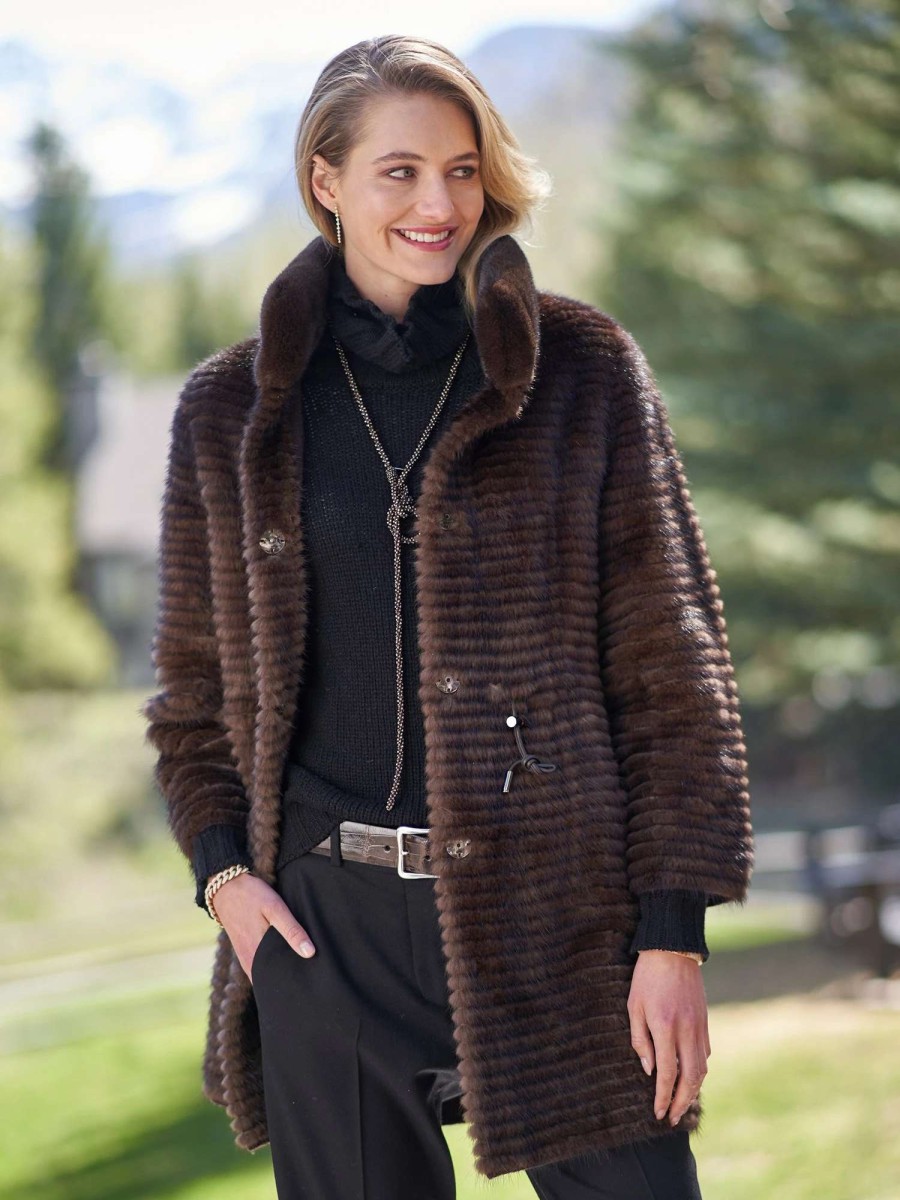 Outerwear * | Annabelle New York Ainsley Reversible Mink Coat Mahogany