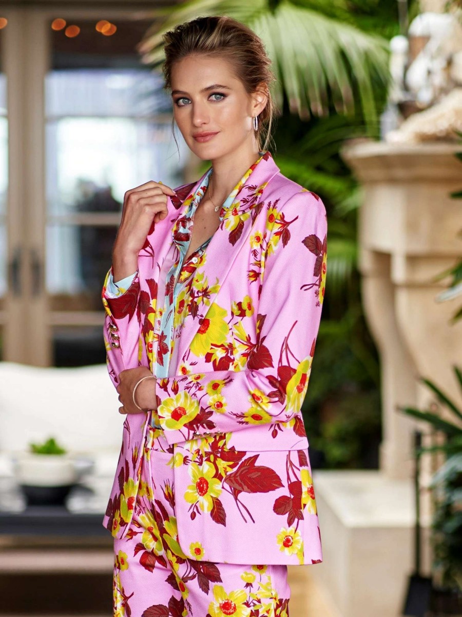 Jackets * | Alea Floral Cotton Pique Blazer Pink