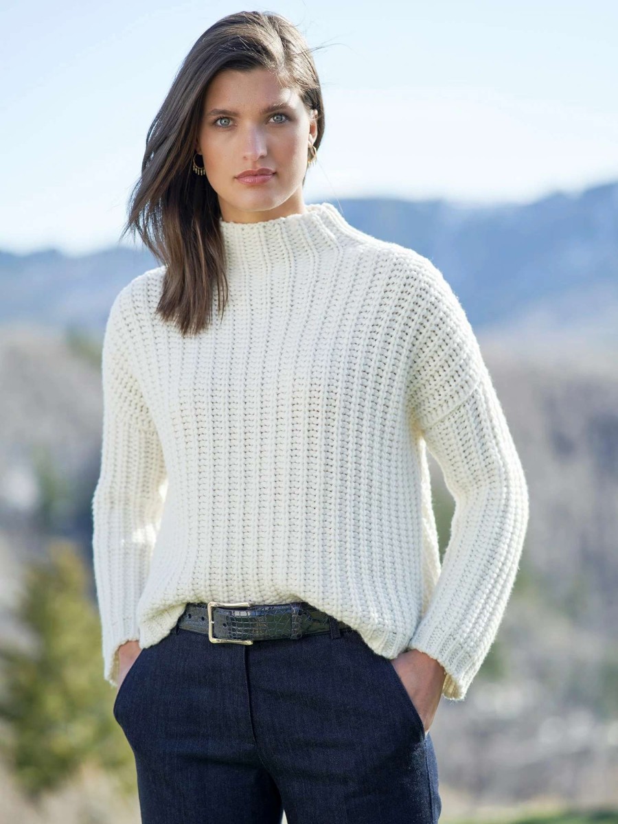 Sweaters * | Mika Cashmere Mock Turtleneck Sweater Bianco