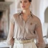 Shirts & Blouses * | Brunello Cucinelli Poplin Organza Shirt Mocha