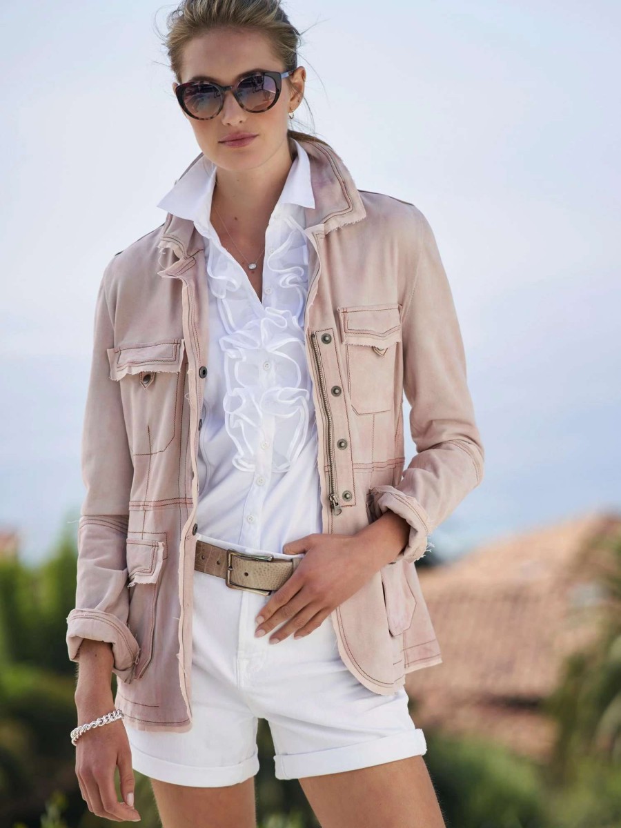 Jackets * | Meryl Waxed Suede Leather Jacket Rose