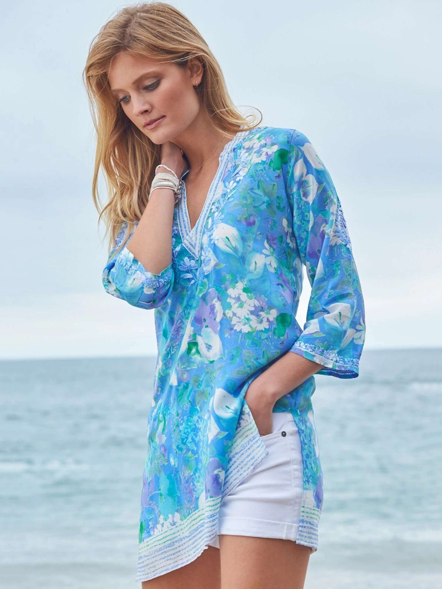 Shirts & Blouses * | Amaya Textiles Aimee Silk Tunic Blue