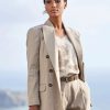 Jackets * | Brunello Cucinelli Double Breasted Monili Linen Blazer Wheat