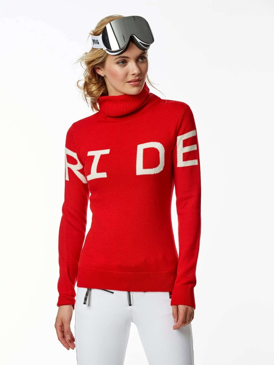 Sweaters * | Perfect Moment Ride Turtleneck Ski Sweater Red