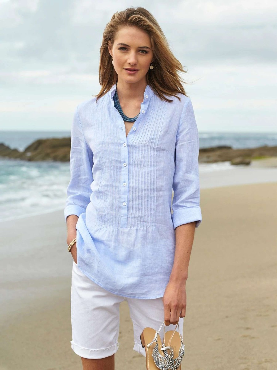 Shirts & Blouses * | Mae Pleat Front Linen Tunic White