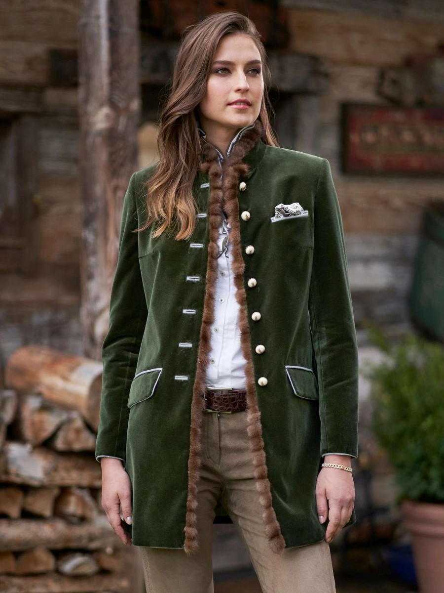 Jackets * | Ana Velvet Kneecoat Green