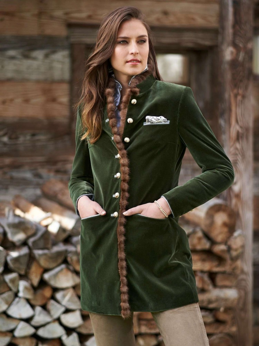 Jackets * | Ana Velvet Kneecoat Green