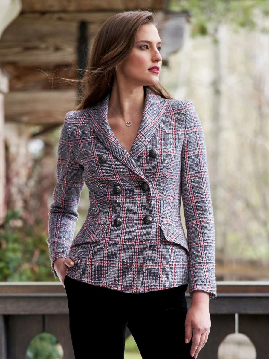 Jackets * | Maison Common Maika Paillette Plaid Jacket Grey