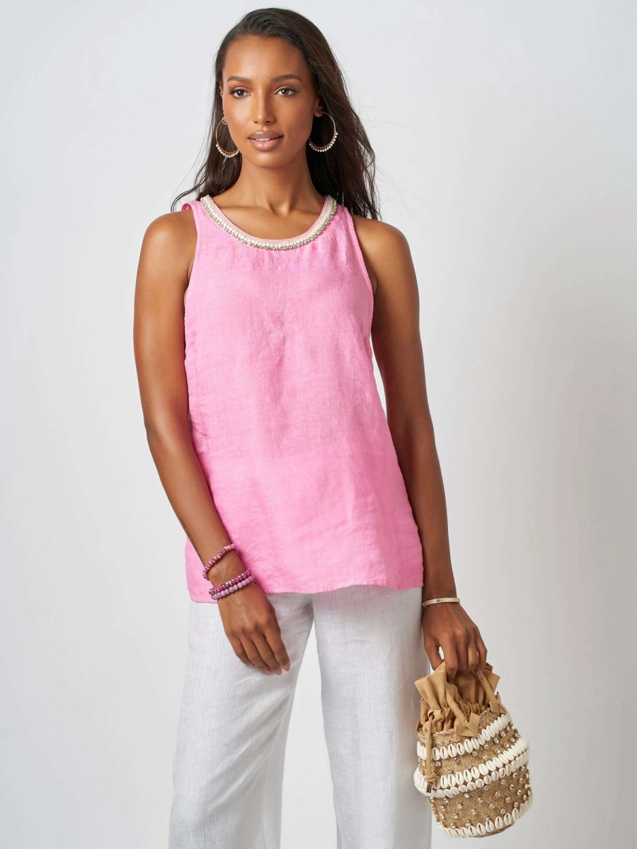 Shirts & Blouses * | 120% Lino Alaya Jewel Sleeveless Linen Top