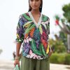 Shirts & Blouses * | 120% Lino Aisha Jewel Jungle Print Linen Top Black