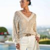 Sweaters * | Brunello Cucinelli Paillette Cable V-Neck Sweater Natural